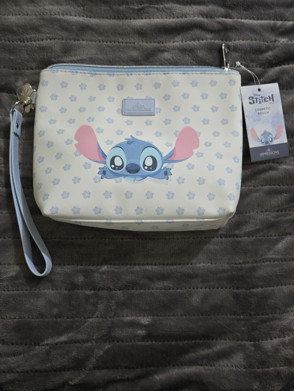 Impressions Vanity Stitch Cosmetic Pouch - White With Light Blue Print